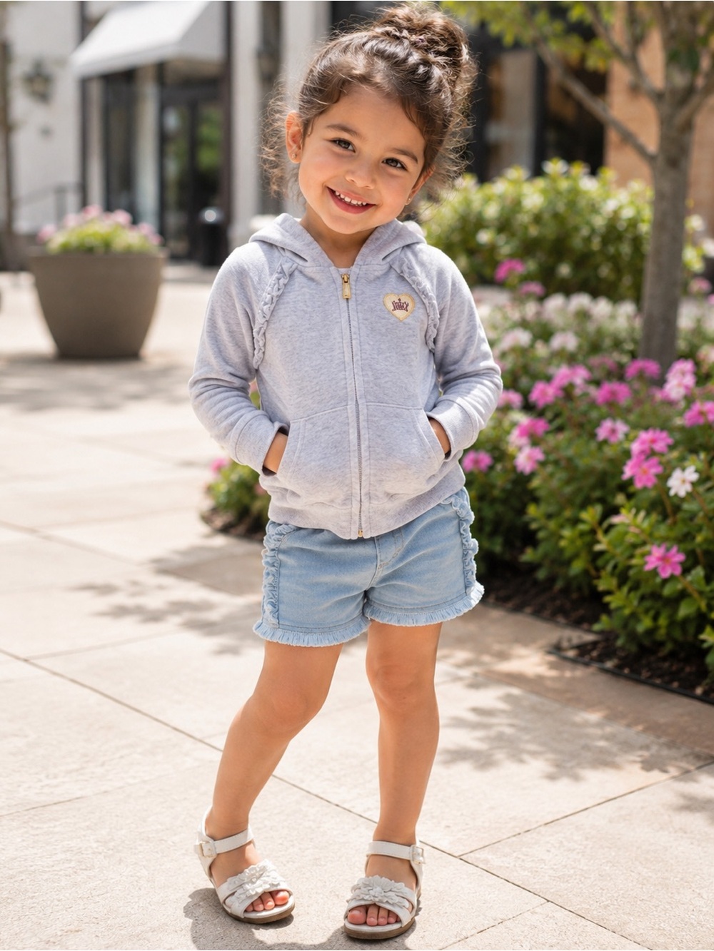 Juicy Couture Girls 4T Gray Velour Zip Hoodie Jacket Heart Logo Ruffle Trim